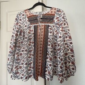 Vintage America Cream Smocked 3/4 Sleeve Blouse